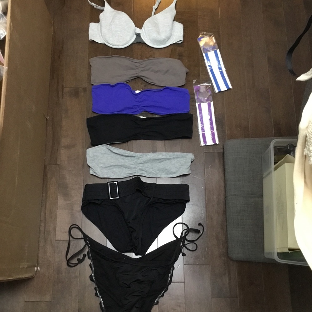 Bras bandeau bras, bikini bottoms, bra straps BUNDLE